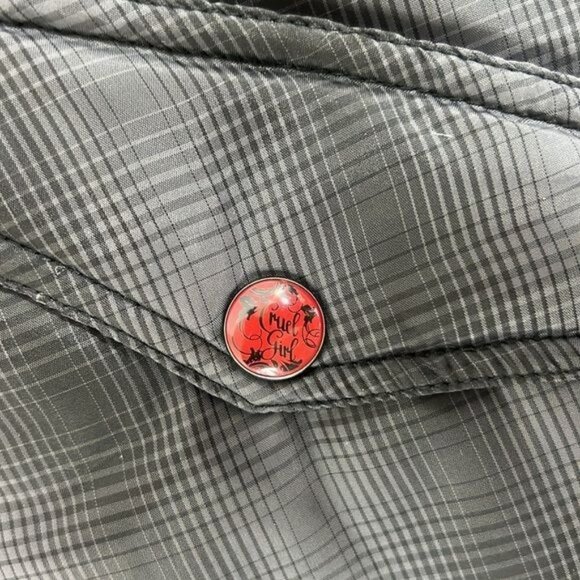 Cruel Girl Plaid Puffer Vest with Studded Embellishments Gray Size M - Picture 12 of 14